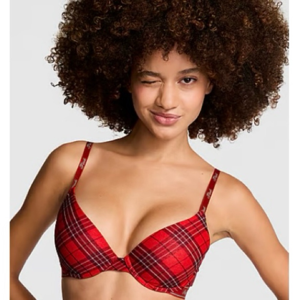 NWT PINK Victoria's Secret Red Plaid Underwire Bra